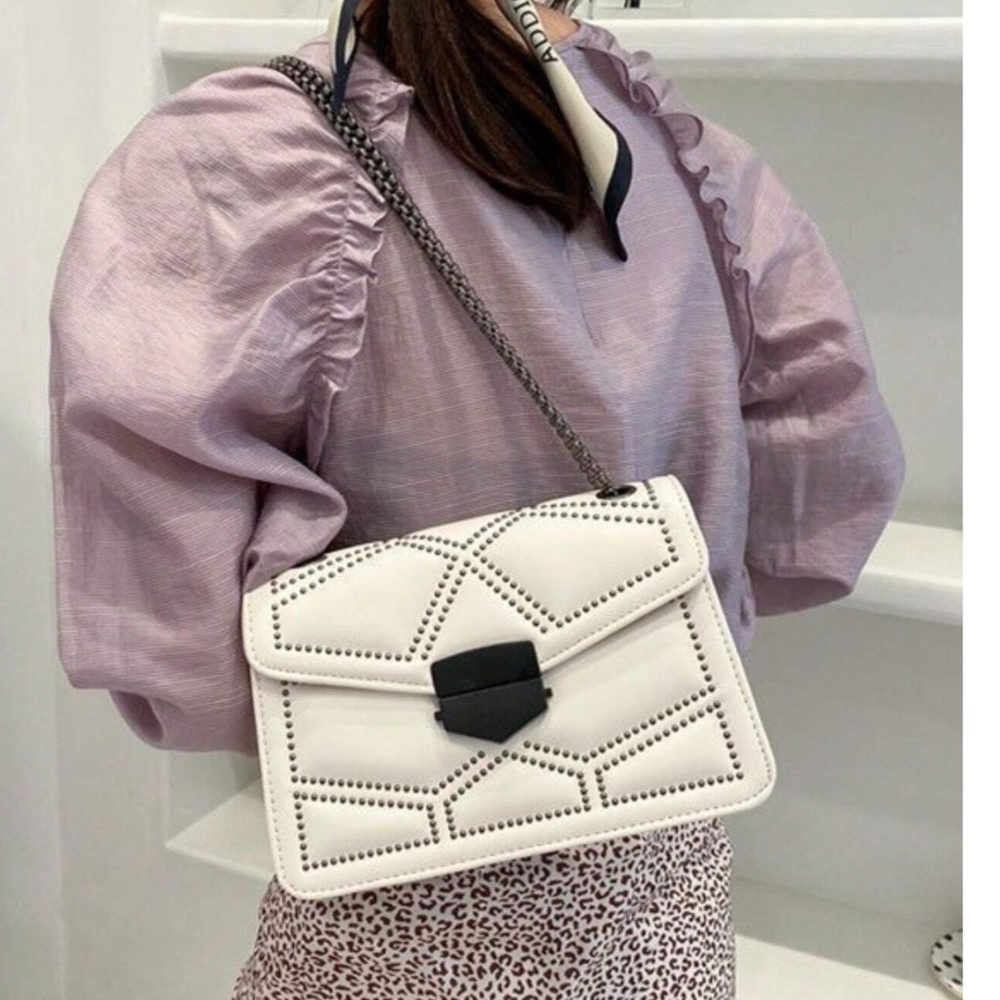 Vegan Leather Studded Graphic Chain Mini Shoulder Crossbody Bag - Picture 8 of 8